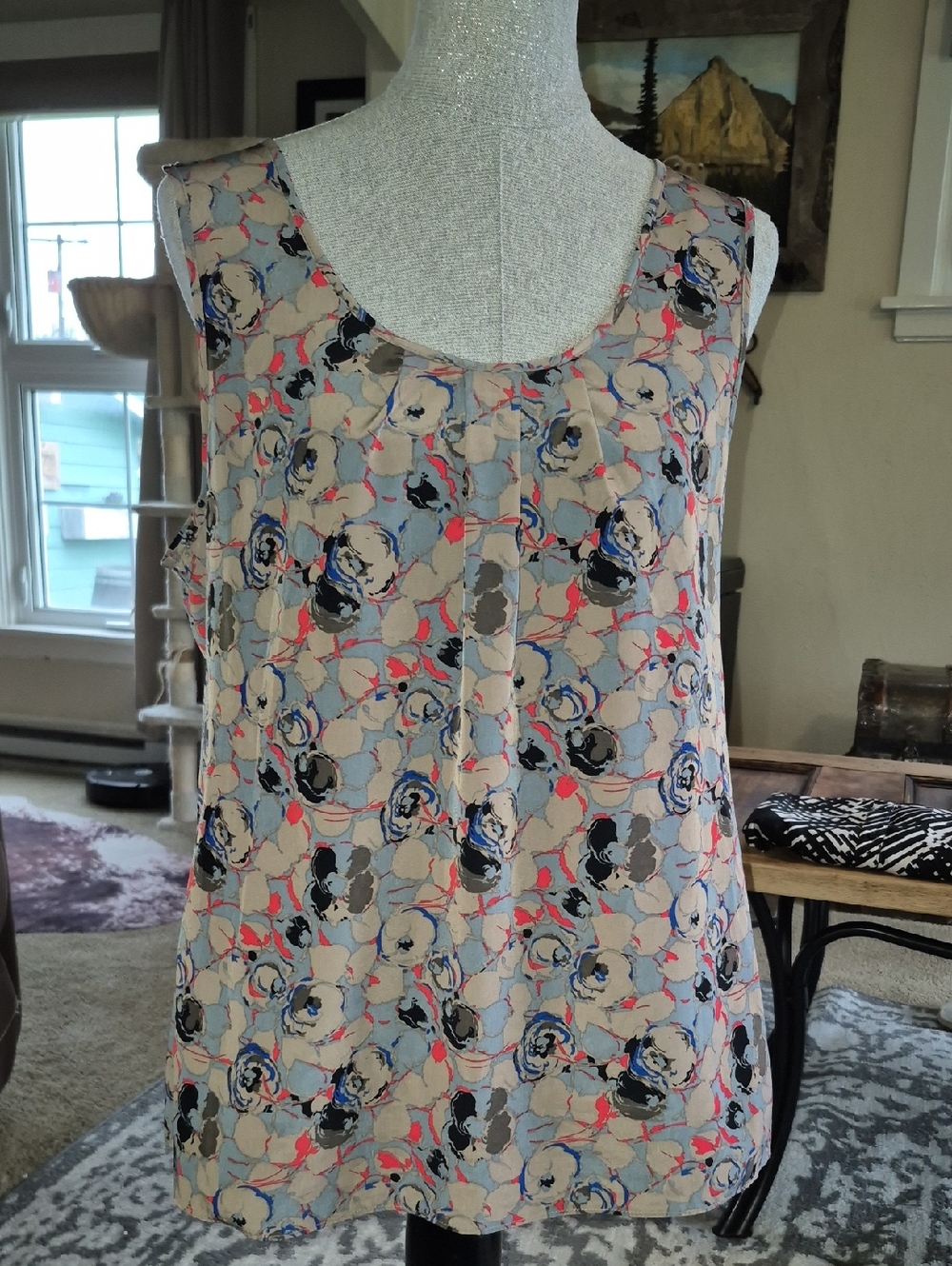 GAP Beige Floral Sleeveless Camisole with Blue and Coral Accents